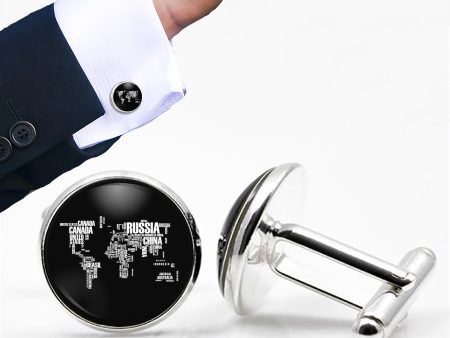 World Map (Text) Designed Cuff Links Online now