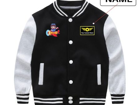 Cute Boy Driving Plane Cartoon Designed  CHILDREN  Baseball Jackets Online now