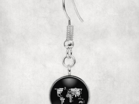 World Map (Text) Designed Earrings Online Hot Sale