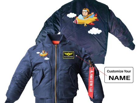 Cartoon Little Boy Operating Plane Designed Children Bomber Jackets Online