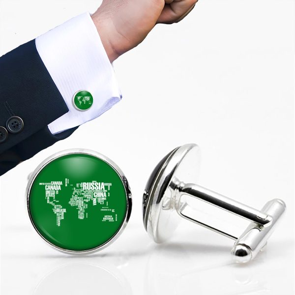 World Map (Text) Designed Cuff Links Online now