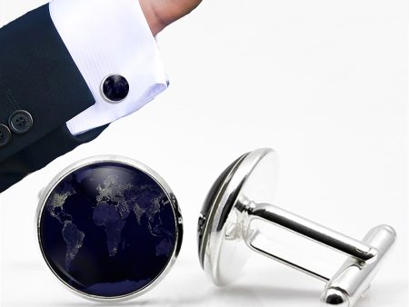 World Map From Space Designed Cuff Links Online Sale