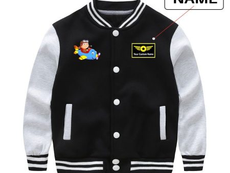 Little Boy Operating an Airplane Designed  CHILDREN  Baseball Jackets For Sale