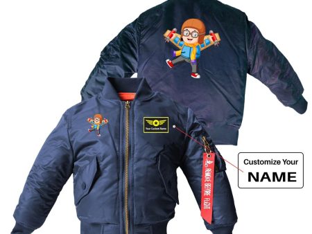 Cute Little Boy Pilot Costume Playing With Wings Designed Children Bomber Jackets Fashion