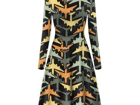 Volume 2 Super Colourful Airplanes Designed Long Sleeve Women Midi Dress Sale