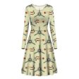 Vintage Old Airplane Designed Long Sleeve Women Midi Dress Sale