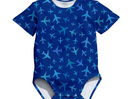 Many Airplanes Blue Designed 3D Baby Bodysuits For Sale